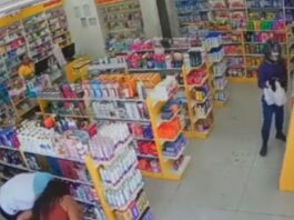 Casal é filmado furtando produtos de drogaria na avenida Camapuã em Manaus